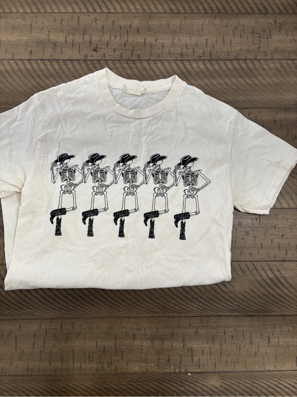 Altar'd State Cream Graphic Short Sleeve Tee with Black Skeleton Dance Print
